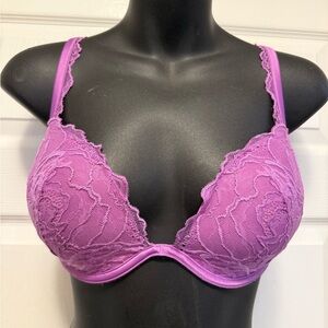 La Senza Vintage Push-Up Bra Purple Lace 32DD Y2K Lingerie Padded‎ Underwire